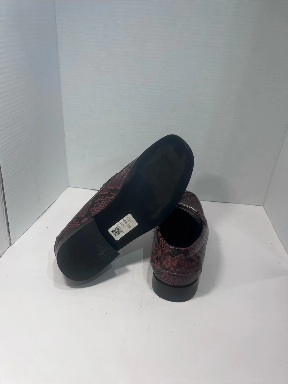 ASOS Burgundy Snake-Print Loafers with Gold Chain